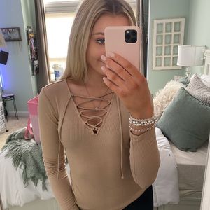 Front Lace-Up Long Sleeved Shirt